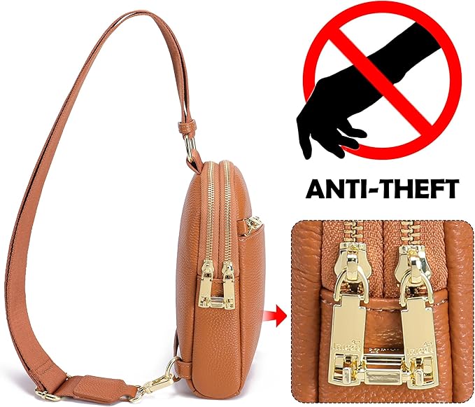 INICAT RFID Blocking Sling Bag Leather Crossbody Bags for Women Fanny Pack Cross Body for Woman Chest Bag for Travel 1.9L