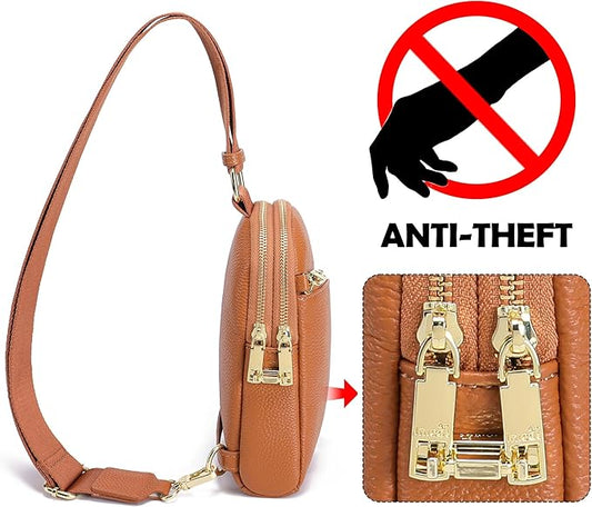 INICAT RFID Blocking Sling Bag Leather Crossbody Bags for Women Fanny Pack Cross Body for Woman Chest Bag for Travel 1.9L