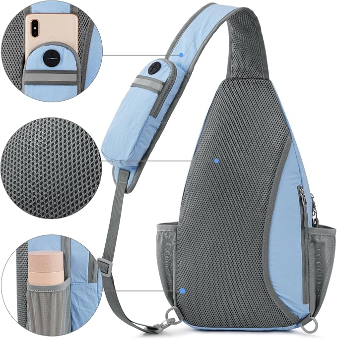 G4Free Sling Bag RFID Blocking Sling Backpack Crossbody Chest Bag Daypack for Hiking Travel (Light Blue)