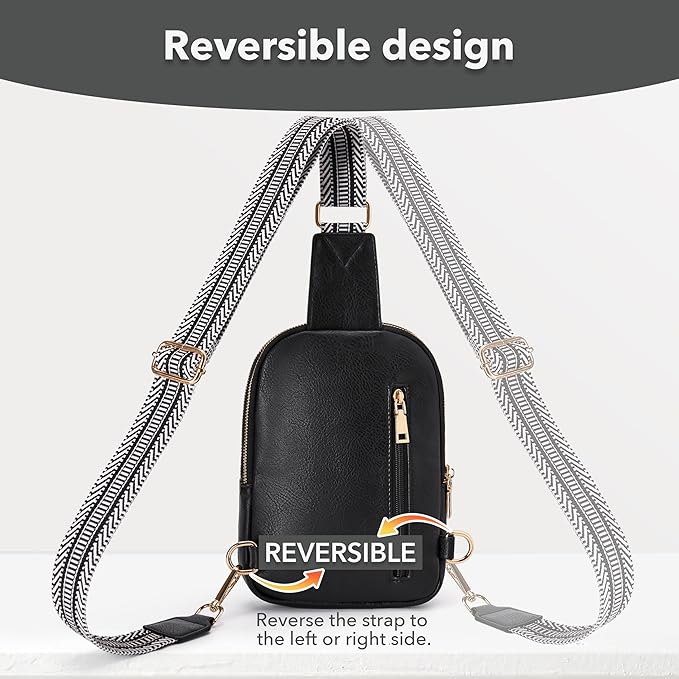 Yarnic Small Sling Bag for Women Men, Anti Theft RFID Cross body Purses,Vegan Pu Leather Chest Bag with Adjustable Strap for Travel Work (Black)