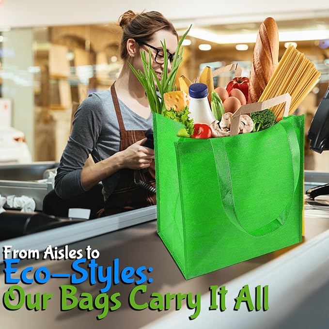 Fun Express Reusable Grocery Bags Bulk 50 Pack - Large Shopping Bags with Handles for Groceries | Foldable Tote Bags in Multiple Colors | Heavy-Duty Plastic Material for Farmers Market & Daily Use