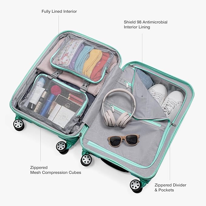 Traveler's Choice Pagosa Indestructible Hardshell Expandable Spinner Luggage, Mint, 22-Inch Carry-on