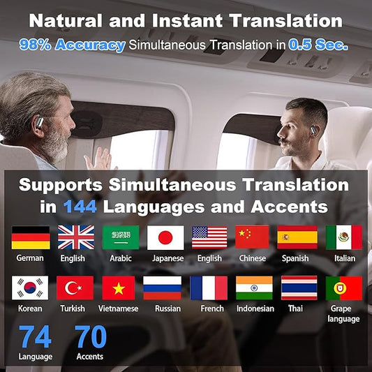AI Language Translation Earbuds, 3-in-1 Translator Earbuds Real Time Ai Headphones Translating Earbuds for 144 Languages, Fit iOS and Android (Beige)