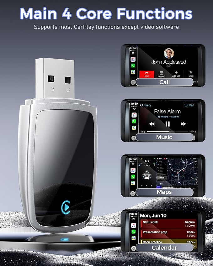 Wireless CarPlay Adapter 2025 Upgrade, Mini USB Design Converts Wired Car Play to Wireless, Plug and Play, Ultra-Low Latency Fast Stable Connection Compatible with iPhone 6+(Silver)