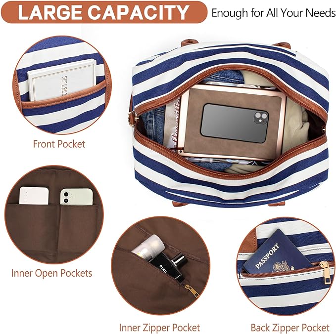 Weekender Bag for Women Canvas Overnight Bag Large Travel Tote Bag Carry on Shoulder Duffle Bag With Shoe Compartment,Perfect for Travel/Daily Use/Birthday Gift …