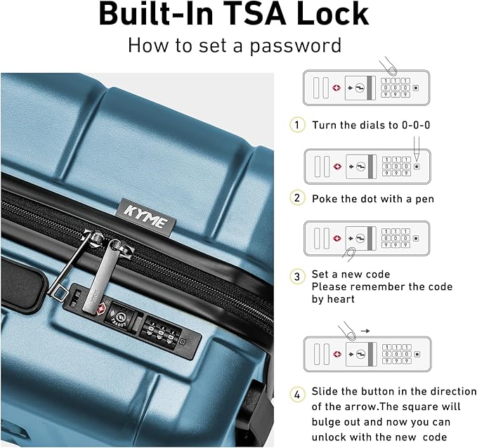 KYME Luggage Sets 2 Piece Hardshell 22"/26" Suitcase with Spinner Wheels Hardside Suitcases Sets with TSA Lock Lightweight Travel Luggage Set with Cup Holder for Women Men Blue