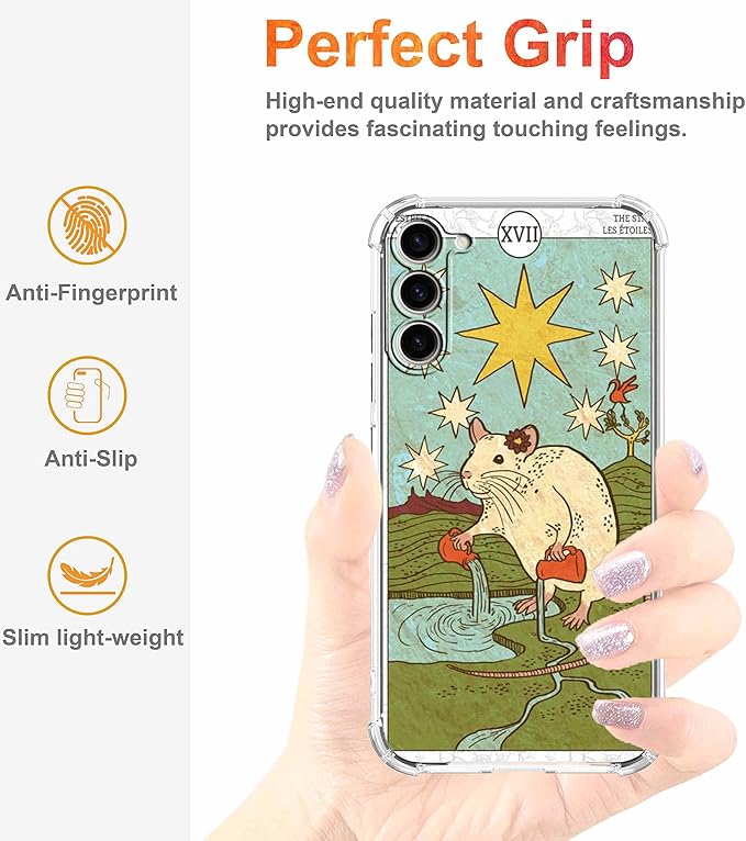 Case for Samsung Galaxy S23+ with Tarot Card Design,Aesthetic Cute Rat Pattern,Trendy Soft TPU Bumper Phone Cover,6.6"(Rat,S23P)