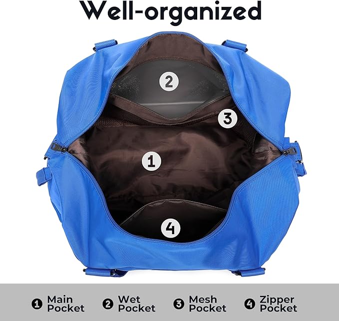 SUNNY BIRD Duffel with Utility Pouch, 40L Weekender Overnight Bag with Shoe Compartment for Travel and Sports (Blue)