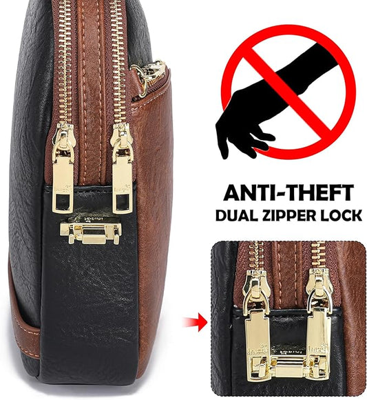 INICAT RFID Blocking Sling Bag Leather Crossbody Bags for Women Fanny Pack Cross Body for Woman Chest Bag for Travel 1.9L