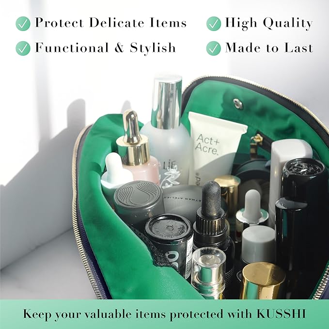 KUSSHI Washable Travel Makeup & Cosmetic Bag - Brush Organizer Sold Separately (Vacationer, Navy/Mint)