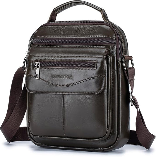 Men's Leather Crossbody Shoulder Bag - Messenger Satchel Travel Handbag