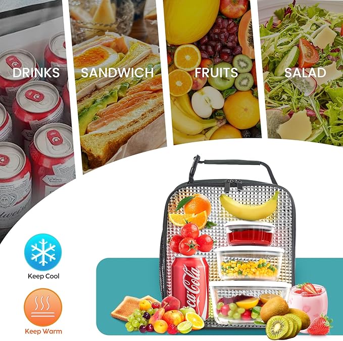 Lunch Bag for Men/Women, Reusable Lunchbox for Adult, Small Insulated Lunch box, Lunch Tote Bag for Office, Work, Picnic - Black