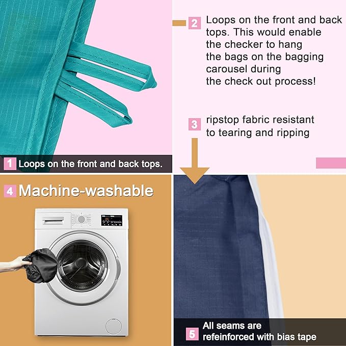 BeeGreen Reusable Grocery Bags Heavy Duty Extra Large 6 Pack Foldable Tote Bag - Cloth Grocery Bags Machine Washable Polyester Fabrics Bulk Shopping Bag - Reusable Gifts for Women (Green Black)