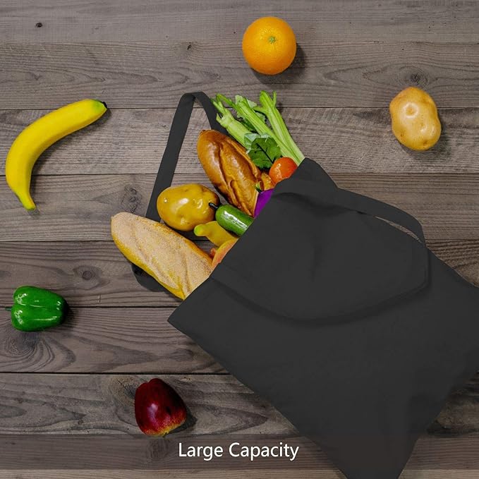 TOPDesign 6-Pack Economical 16"x15" Black Cotton Tote Bag, Lightweight Medium Reusable Grocery Shopping Cloth Bags, Suitable for DIY, Advertising, Promotion, Gift, Activity