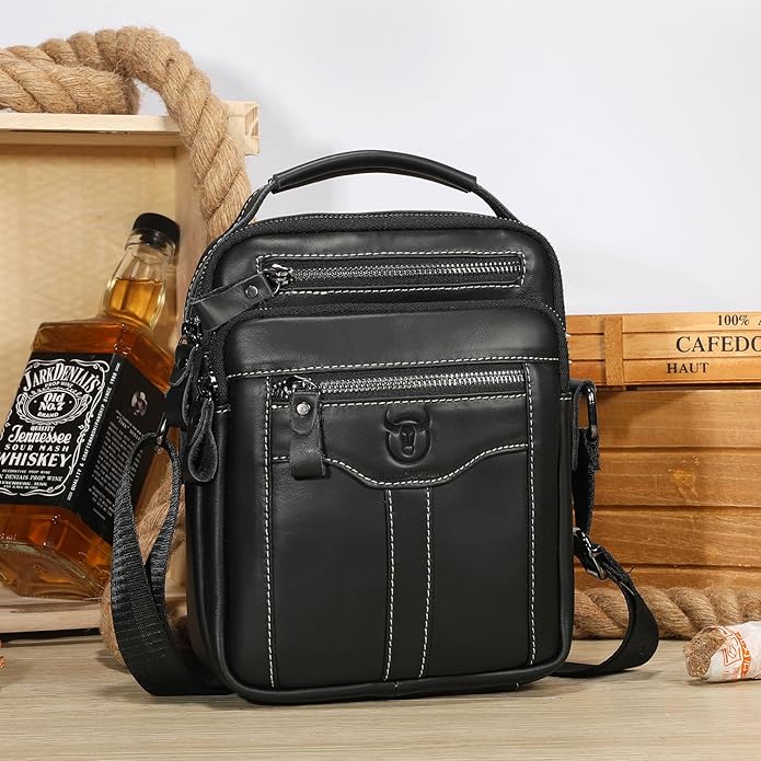 Leather Crossbody Bags for Men Casual Shoulder Bag Travel Messenger Bag Vintage Handbag Multi Pocket Satchel
