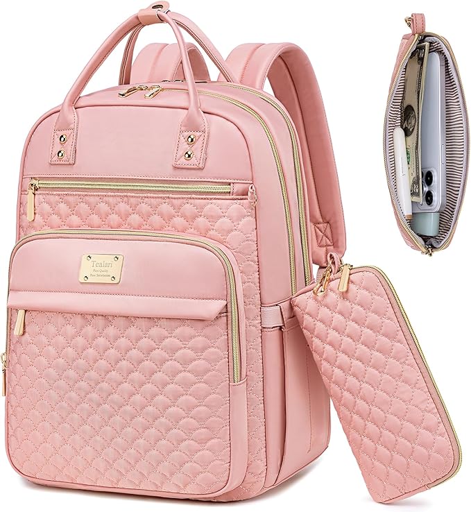 Laptop Backpack for Women,15.6 Inch Laptop Backpack for Work,Water Resistant Travel Backpack,College Bookbag with Wallet (Pink-1)