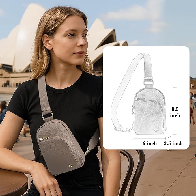 INICAT RFID Blocking Sling Bag Leather Crossbody Bags for Women Fanny Pack Cross Body for Woman Chest Bag for Travel 1.9L