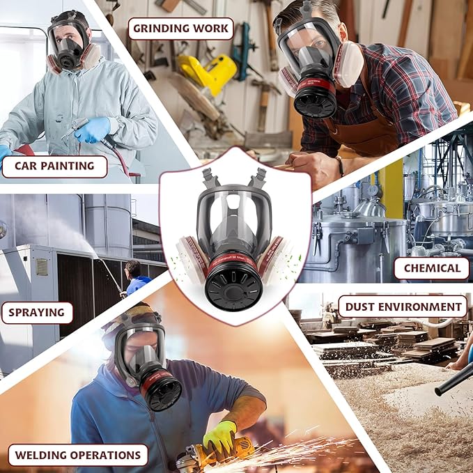 Full Face Respirator Mask - Gas Mask with Filter Cartridges for Painting, Sanding, Asbestos, Fume, Resin and Dust