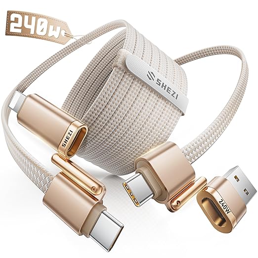SHEZI 4-in-1 Compatible with USB C to Lightning Cable 240W Fast Charging & Data Transfer, Support to CarPlay & Android Auto, 5FT Multi Cords Charger for iPhone/iPad/Samsung/MacBook Cable, Titanium