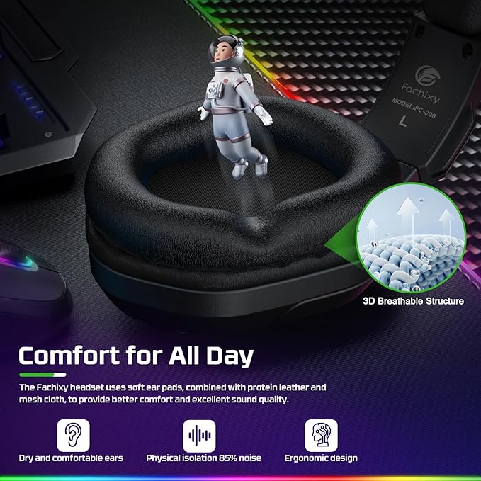 FC200 PC Gaming Headset for PS4, PS5, Switch, Xbox One, Mac, Noise Canceling Headphones with Microphone, Computer Headset with 3.5mm Jack & RGB Light