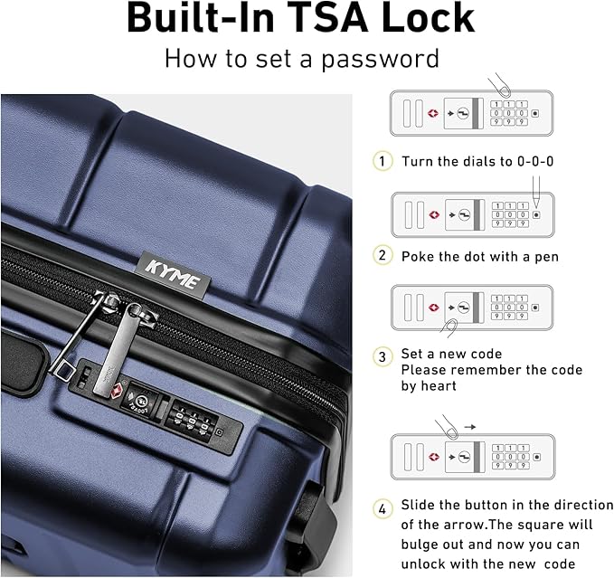 KYME Hardside Expandable Carry On Luggage 22x14x9 Airline Approved 20 Inch Hardshell Carry On Suitcase with Wheels TSA Lock Small Travel Rolling Luggage with Cup Holder for Women Men Navy