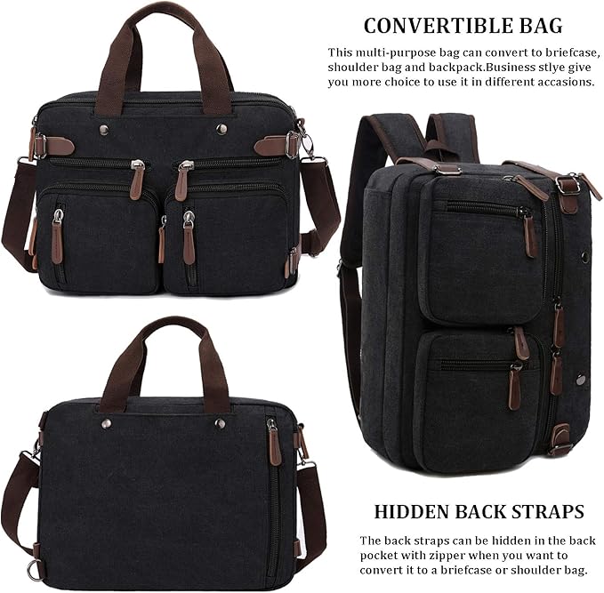 3 in 1 Convertible Laptop Backpack, 17.3 inch Messenger Bag for Men, Multi-Functional Travel Laptop Bag for College Men Women (17.3 Inch, Black)