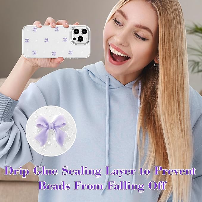 EYZUTAK Case for iPhone 16 Pro, Bling Glitter 3D Bowknot Phone Case Cute Sparkly Crystal Clear Bow Aesthetic Design Case Slim Soft Durable TPU Transparent Protective Cover for Women Girl - Purple Bow