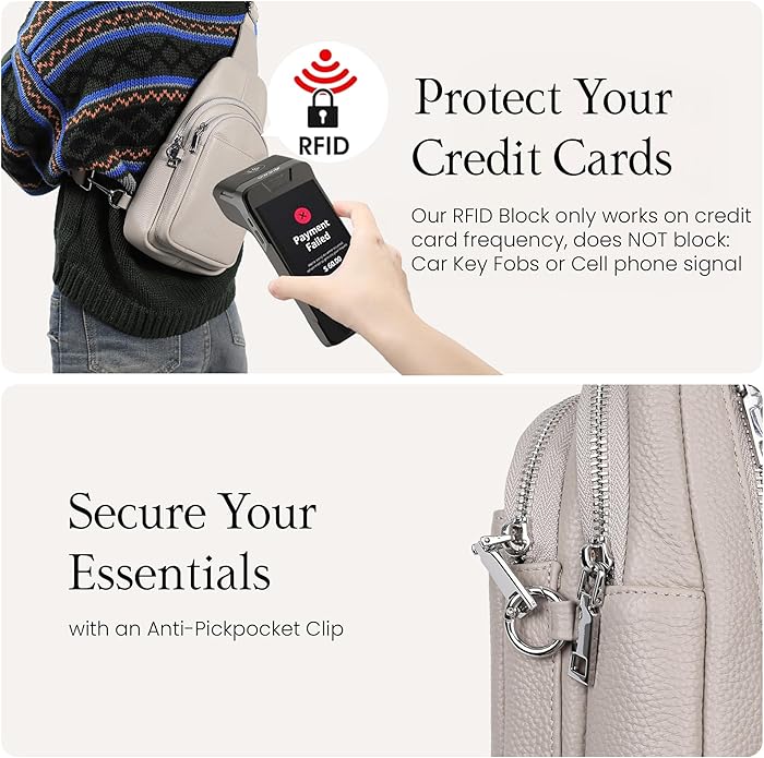 befen Genuine Leather Small Sling Bag for Women Anti-Theft Crossbody Chest Bags Fanny Packs for Travel with RFID Card Slots