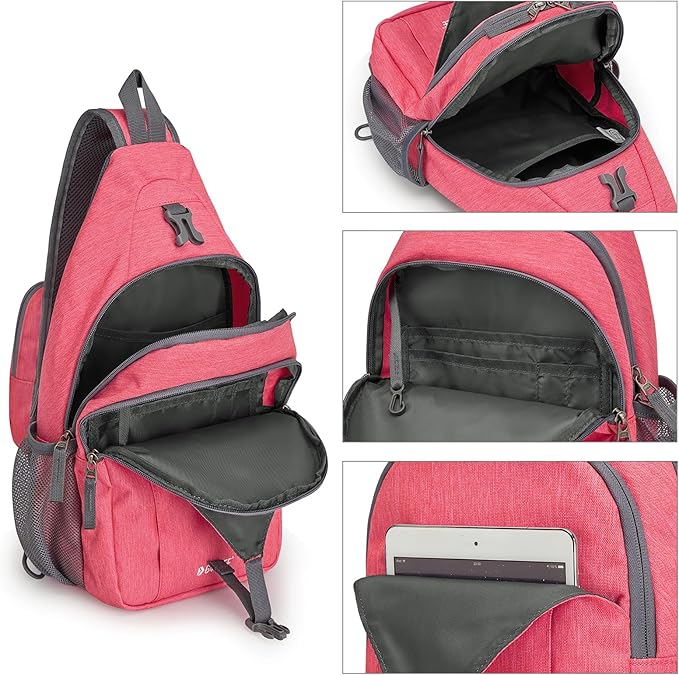 G4Free Sling Bag RFID Blocking Sling Backpack Crossbody Chest Bag Daypack for Hiking Travel(Red)