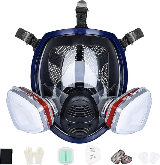 INCLY Full Face Dust Mask, Safe Face Masks Cover Reusable for Against Smoke, Dust, Chemical, Paint, Sanding, Welding, Vapors, Logging