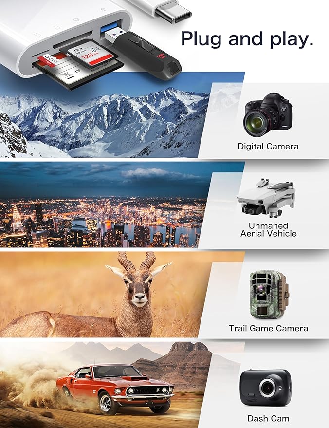 USB C SD Card Reader, ChiaoPio 4 in 1 USB-C to SD Memory Card Adapter with CompactFlash/CF/SD/MicroSD & USB 4 Port Compatible with iPhone 15 iPad Mac MacBook Pro/Air/Mini Laptop