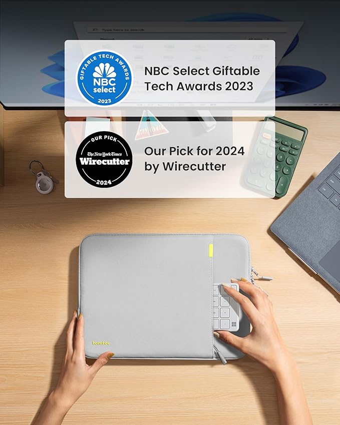 tomtoc 360° Protective Laptop Sleeve for 12-inch New Surface Pro, Copilot+PC 2025, 12.3-13 Inch Surface Pro 11/10/9/8/X/ 7+/7/6/5/4 with Keyboard, Shockproof Water-Resistant Notebook Laptop Case Bag