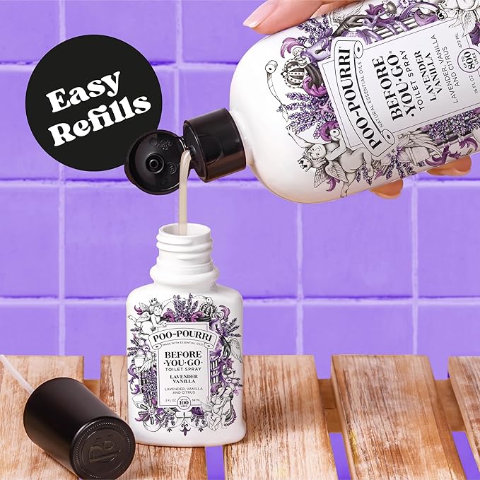 Poo-Pourri Before-You-Go Toilet Spray Refill, Lavender Vanilla,16 Fl Oz, Up to 800 Uses, Bathroom Odor Deodorizer with Essential Oils for Home or Work, Lavender, Vanilla and Citrus Scent