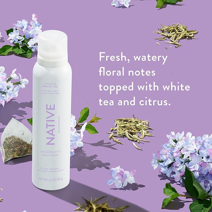 Native Deodorant & Body Spray Contains Naturally Derived Ingredients | Deodorant for Women and Men, All Day Odor Protection, Aluminum and Hydrocarbon Propellant Free | Lilac & White Tea