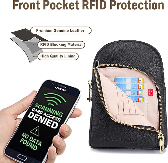 INICAT RFID Blocking Sling Bag Leather Crossbody Bags for Women Fanny Pack Cross Body for Woman Chest Bag for Travel 1.9L