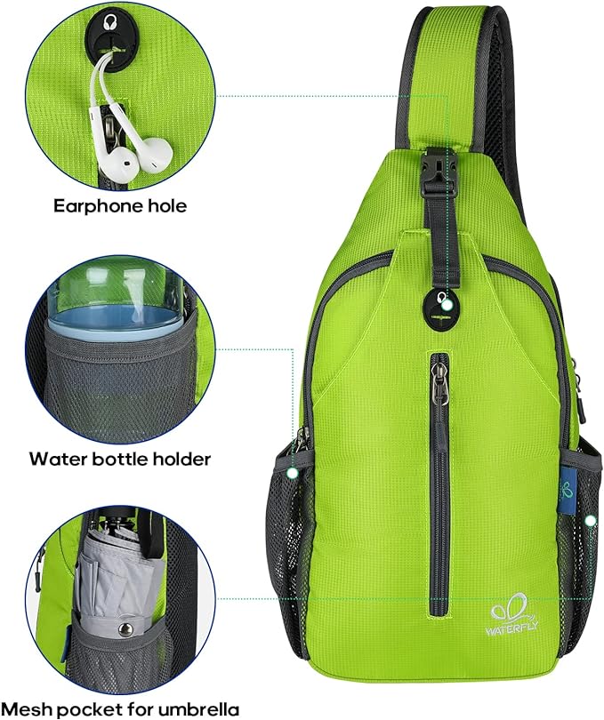 WATERFLY Crossbody Sling Backpack Sling Bag Travel Hiking Chest Bag Daypack