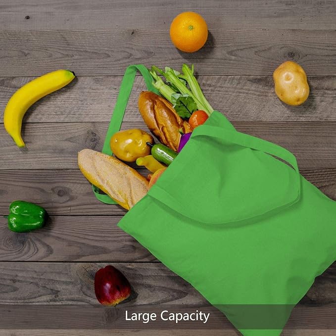 TOPDesign 12-Pack Economical 16"x15" Lime Green Cotton Tote Bag, Lightweight Medium Reusable Grocery Shopping Cloth Bags, Suitable for DIY, Advertising, Promotion, Gift, Activity