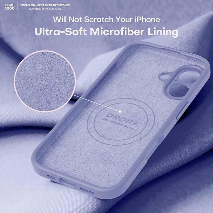 LOVE 3000 Designed for iPhone 17 Case, Premium Silicone [Compatible with Magsafe][Soft Anti-Scratch Microfiber Lining] Shockproof Protective Phone Case for Men Women 6.3", Lavender Grey