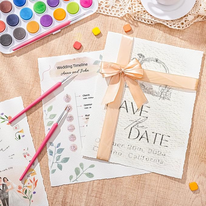 50 Sheets Watercolor Paper 8.5 x 11inch, 160 GSM Deckled Edge Paper Rough/Textured Handmade Paper for Wedding Invitations, Cards, Crafts