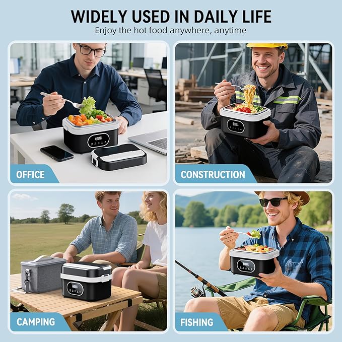 Cordless Electric Lunch Box for Adults, Rechargeable Portable Self-Heating Lunch Box Food Warmer, 1.5L Container for Outdoor, Work, Office, Camping, Travel (Black＆White)