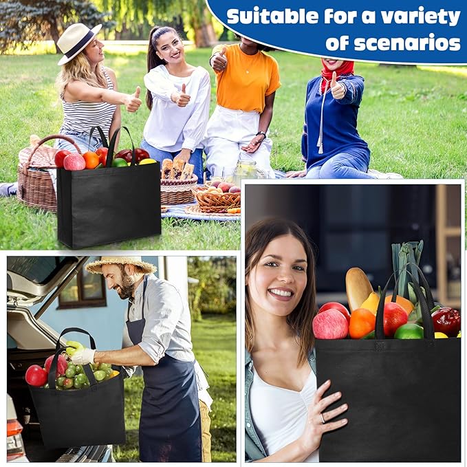 Windyun Reusable Grocery Bags Large Non Woven Shopping Bags with Handles Foldable Portable Tote Bulk, 16x6x12 Inch