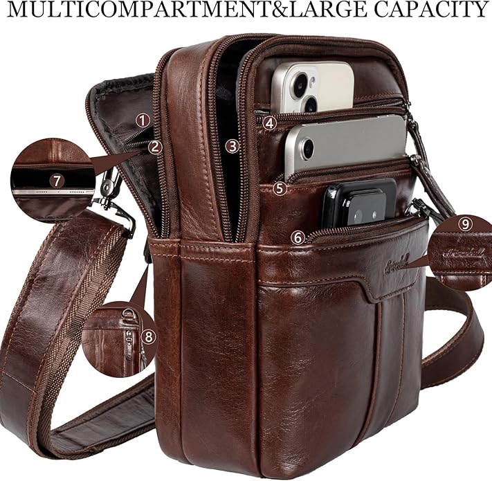 Leather Messenger Bag for Men, Small Leather Sling Shoulder Bag Messenger Pack for Men, Man Purse