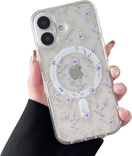 ZTOFERA for iPhone 17 Magnetic Case Compatible with Magsafe,Aesthetic Floral Pattern Design Cute for Girl Women,Anti-Drop Protective Hard Phone Cover for iPhone 17-Purple Flower