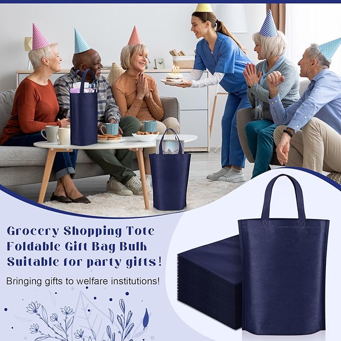 Windyun Reusable Grocery Bags Large Non Woven Shopping Bags with Handle Foldable Portable Tote Carryall Bulk 11.8x6x13.8 Inch