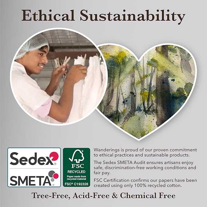 Wanderings Handmade A6 Cream Mixed Media Paper with Deckle Edge - 4x6-150 GSM -Colored Cold Press Textured Paper Made with Recycled Cotton for Crafts Card Making Sketching Watercolor - 50 Sheets