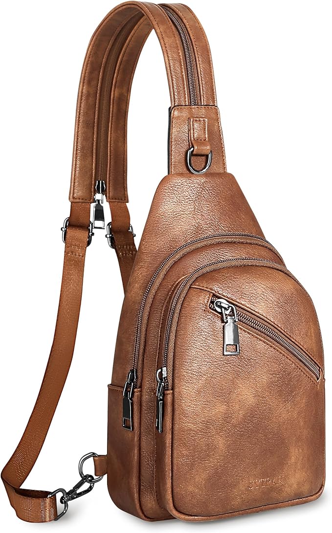 Sling Bag for Women, Crossbody Bags for Women Trendy Crossbody purse Vegan Leather Sling Backpack Chest Bag with Dual Purpose Strap, Mocha Brown