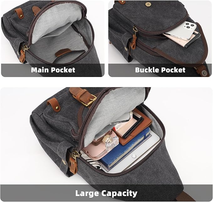 KouLi Buir Canvas Sling bag,Small Crossbody Backpack,Convertible Chest Bag Casual Daypack For Outdoor Cycling Hiking Travel