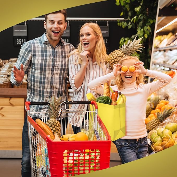 Reginary Reusable Totes Bags - 100 Pcs Non Woven Grocery Handle Bags for Shop Events & Retail Store(Yellow)