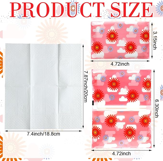 PerKoop 100 Pack Pocket Tissues Travel Slim Packs Small Facial Tissues Wallet Size Toilet Paper for Travel Guest Wedding Supplies, 4 Styles(Artsy Flowers)