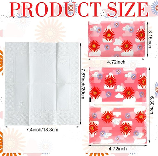 PerKoop 100 Pack Pocket Tissues Travel Slim Packs Small Facial Tissues Wallet Size Toilet Paper for Travel Guest Wedding Supplies, 4 Styles(Artsy Flowers)
